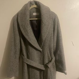 Calvin Klein gray rounded collar, waist, tied coat